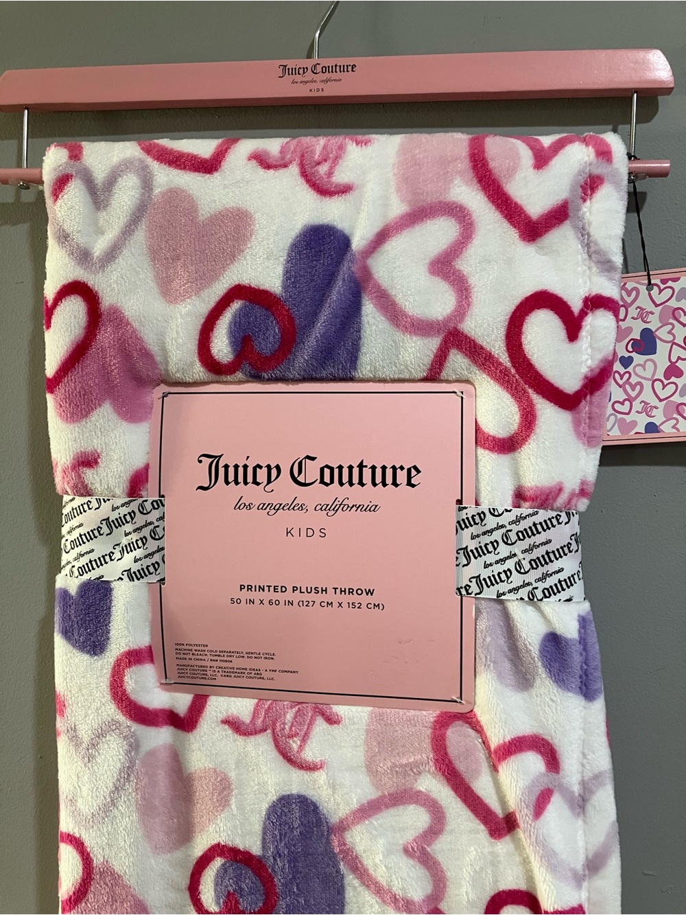 Juicy Couture Pink & Purple Heart Plush Throw